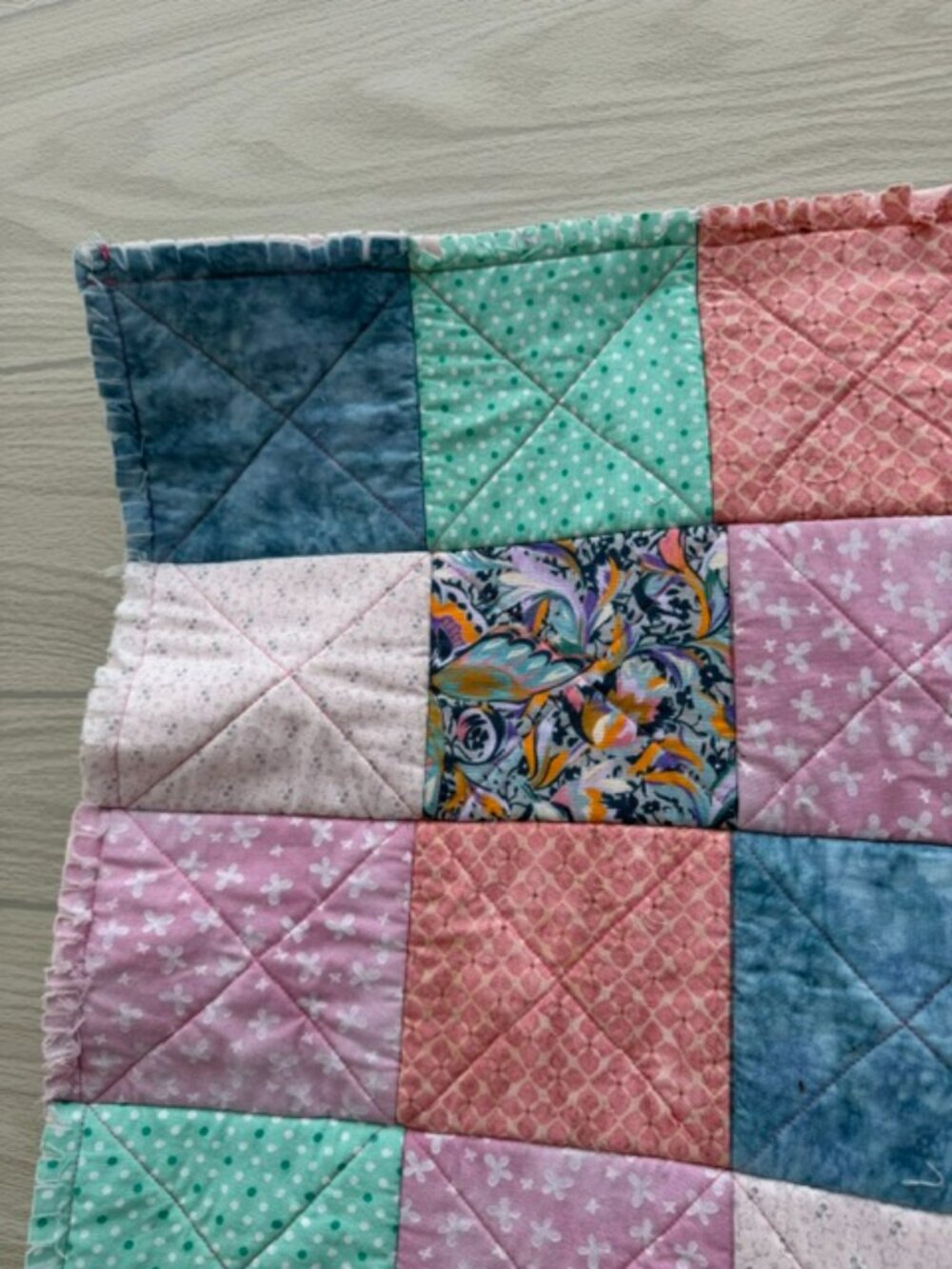 Homemade Small Multicolored Rag Quilt/Baby Blanket - Picture 11 of 12